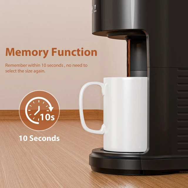 Alt view image 3 of 7 - WAA Single Serve Coffee Maker for Capsule & Ground Coffee | Fast Coffee Machine with Memory Function, 6 to 14 oz Brew Sizes, 40 oz Removable Water Tank for Home/Office/RV, Black