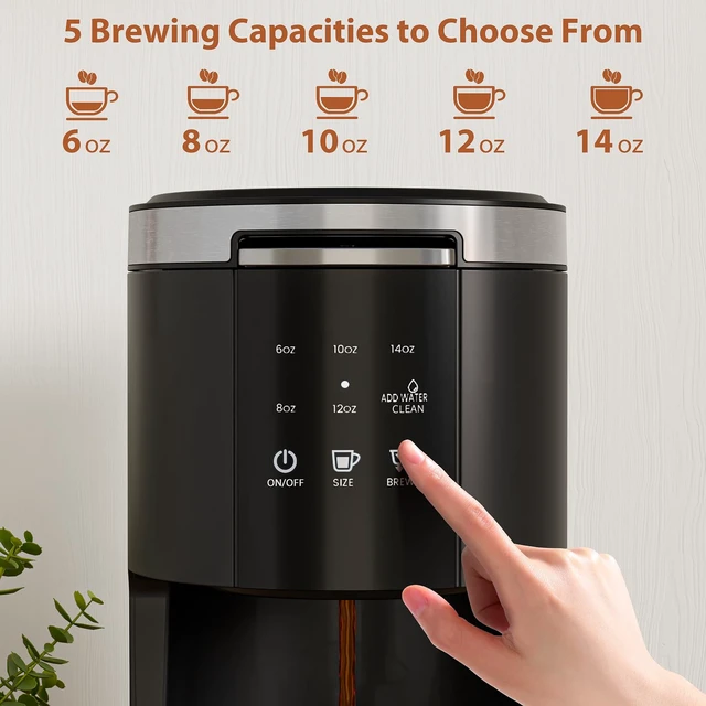 Alt view image 4 of 7 - WAA Single Serve Coffee Maker for Capsule & Ground Coffee | Fast Coffee Machine with Memory Function, 6 to 14 oz Brew Sizes, 40 oz Removable Water Tank for Home/Office/RV, Black
