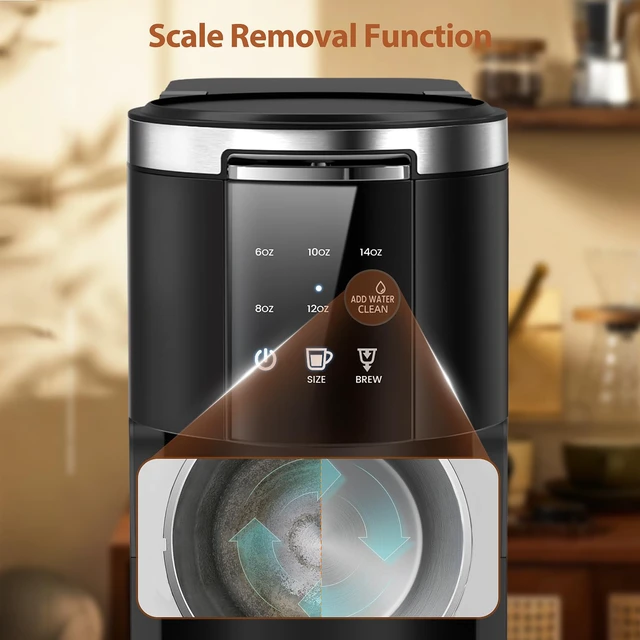 Alt view image 5 of 7 - WAA Single Serve Coffee Maker for Capsule & Ground Coffee | Fast Coffee Machine with Memory Function, 6 to 14 oz Brew Sizes, 40 oz Removable Water Tank for Home/Office/RV, Black
