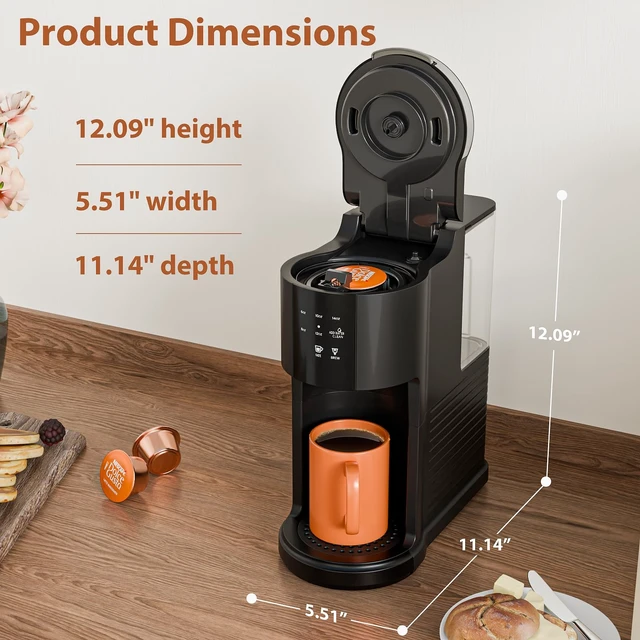 Alt view image 6 of 7 - WAA Single Serve Coffee Maker for Capsule & Ground Coffee | Fast Coffee Machine with Memory Function, 6 to 14 oz Brew Sizes, 40 oz Removable Water Tank for Home/Office/RV, Black