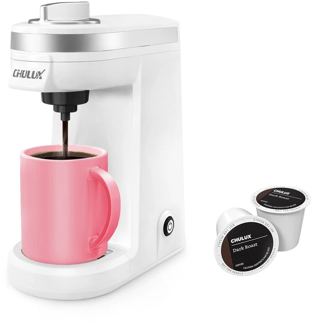 Main image of CHULUX Mini Single Serve Coffee Maker, Portable Pod Coffee Machine, White | Fast-Heating Boiler System, Single Cup Brewing, Portable Compact Design, Four-Hole Multi-Stream Needle, Adjustable Drip Tray