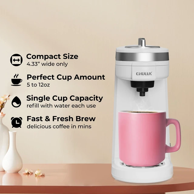 Alt view image 2 of 7 - CHULUX Mini Single Serve Coffee Maker, Portable Pod Coffee Machine, White | Fast-Heating Boiler System, Single Cup Brewing, Portable Compact Design, Four-Hole Multi-Stream Needle, Adjustable Drip Tray