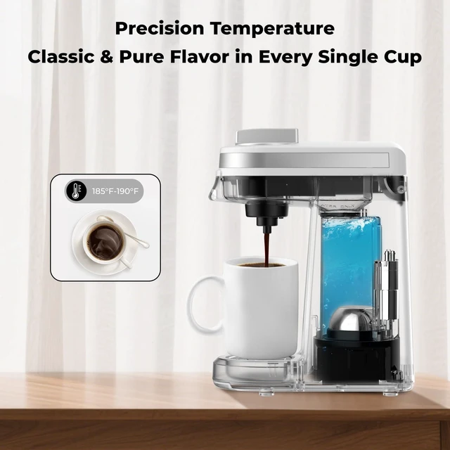 Alt view image 5 of 7 - CHULUX Mini Single Serve Coffee Maker, Portable Pod Coffee Machine, White | Fast-Heating Boiler System, Single Cup Brewing, Portable Compact Design, Four-Hole Multi-Stream Needle, Adjustable Drip Tray