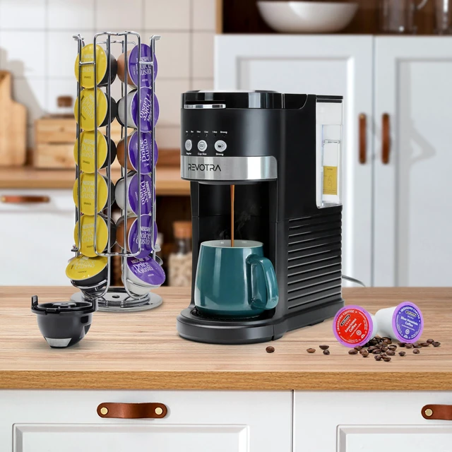 Alt view image 2 of 7 - REVOTRA Single Serve Coffee Maker for Pods & Ground Coffee | 6 to 14oz Brew Sizes, Strong Brew Option, Fast Brewing, Compact Design with Removable 40oz Reservoir