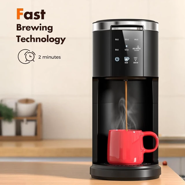 Alt view image 3 of 7 - Kismile Single Serve Coffee Maker, 2-in-1 Coffee Pod & Ground Brewer | 40oz Removable Water Tank, 5 Cup Sizes 6-14oz, Self-Cleaning, LCD Touch, Compact for Home Office Dorm Travel, Black