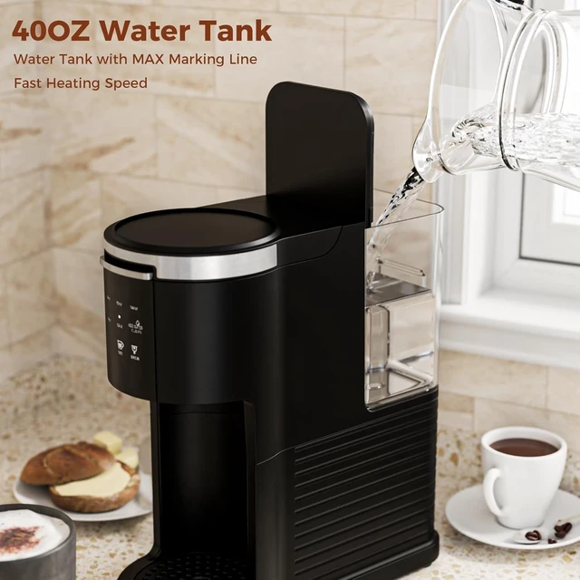 Alt view image 5 of 7 - Kismile Single Serve Coffee Maker, 2-in-1 Coffee Pod & Ground Brewer | 40oz Removable Water Tank, 5 Cup Sizes 6-14oz, Self-Cleaning, LCD Touch, Compact for Home Office Dorm Travel, Black