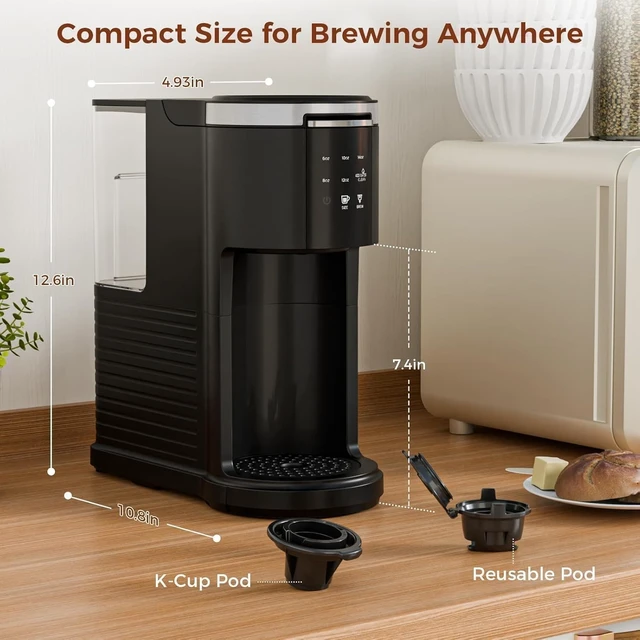 Alt view image 7 of 7 - Kismile Single Serve Coffee Maker, 2-in-1 Coffee Pod & Ground Brewer | 40oz Removable Water Tank, 5 Cup Sizes 6-14oz, Self-Cleaning, LCD Touch, Compact for Home Office Dorm Travel, Black
