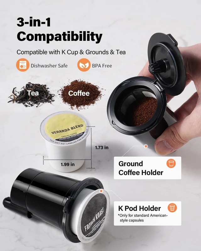 Alt view image 3 of 7 - TWOMEOW K Cup Coffee Maker, Single Serve Hot & Iced for K-Cup & Grounds | 52oz Removable Reservoir, Single Cup Coffee Maker with Bold Setting, 6-14oz Brew Sizes, Reusable Filter, Compact Design, Blue