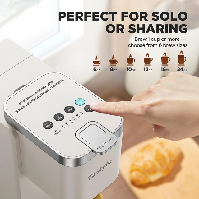 Alt view image 5 of 7 - Tastyle Single Serve Coffee Maker for K Cups and Grounds with 3 Brew Styles | 40oz Removable Water Tank, 6 to 24oz Brew Size, Compact Design, Fits 7.3" Travel Mug, for Home, RVs and Office, K330IC