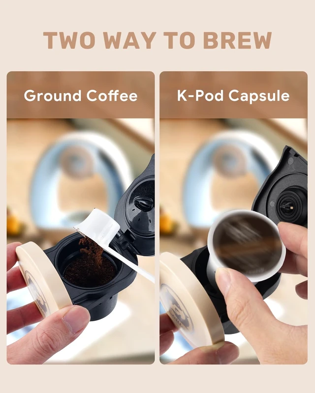 Alt view image 5 of 7 - i Cafilas 2-in-1 Mini Single Serve Coffee Maker for K-Cup Pods & Grounds | 1400W for 20s Preheat90s Brew, 4-8oz Brew Sizes,20g Capacity, BPA-Free,5" Slim Compact for Home, Office, RV&Dorm, Champagne