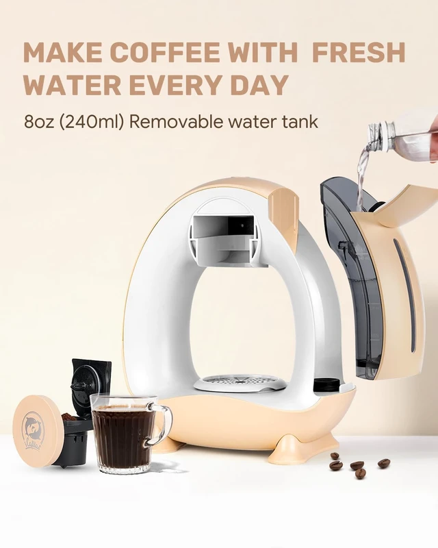 Alt view image 6 of 7 - i Cafilas 2-in-1 Mini Single Serve Coffee Maker for K-Cup Pods & Grounds | 1400W for 20s Preheat90s Brew, 4-8oz Brew Sizes,20g Capacity, BPA-Free,5" Slim Compact for Home, Office, RV&Dorm, Champagne
