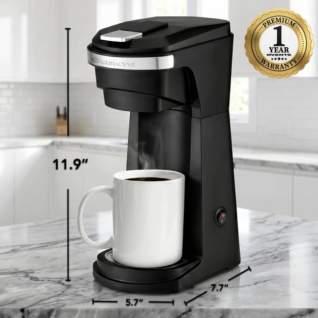 Alt view image 6 of 7 - OVENTE Single Serve Coffee Maker for K-Cups and Grounds, Black CMK42B | Compact One Cup Brewing Machine Ideal for Small Spaces, 6 to 14 Oz Brew Size, Easy On/Off Switch, Interchangeable Filters