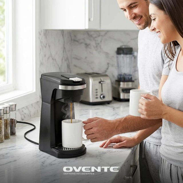 Alt view image 7 of 7 - OVENTE Single Serve Coffee Maker for K-Cups and Grounds, Black CMK42B | Compact One Cup Brewing Machine Ideal for Small Spaces, 6 to 14 Oz Brew Size, Easy On/Off Switch, Interchangeable Filters