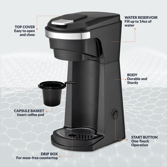 Alt view image 4 of 7 - Newhouse Single Serve Coffee Maker compatible with K-cups Water Reservoir, Versatile Ground Coffee & K-Cup Compatibility, Adjustable Tray for Travel Mugs