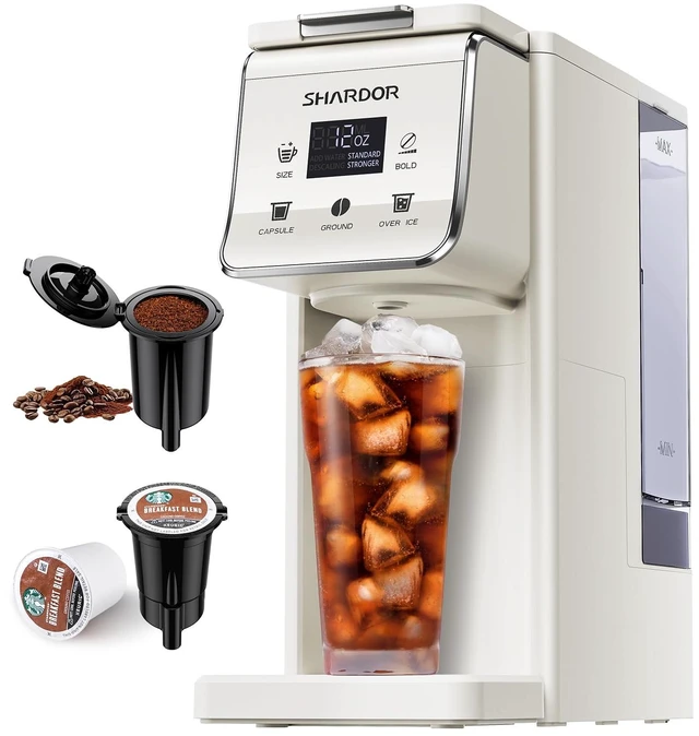 Main image of Coffee Maker Hot & Iced Single Cup Coffee Machine K Cup & Grounds | Single Serve K Cup Coffee Machine With Bold Setting 52 Oz Tank, 6-14 Oz Brew Sizes, Iced, Hot,Bold Brew,Reusable Filter White