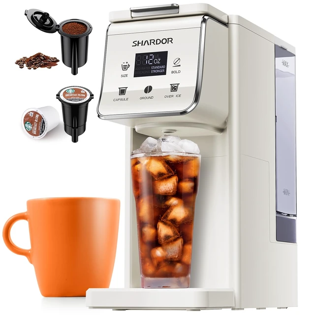 Alt view image 2 of 7 - Coffee Maker Hot & Iced Single Cup Coffee Machine K Cup & Grounds | Single Serve K Cup Coffee Machine With Bold Setting 52 Oz Tank, 6-14 Oz Brew Sizes, Iced, Hot,Bold Brew,Reusable Filter White