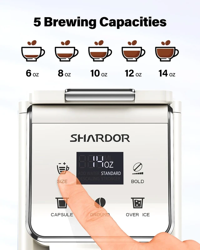 Alt view image 5 of 7 - Coffee Maker Hot & Iced Single Cup Coffee Machine K Cup & Grounds | Single Serve K Cup Coffee Machine With Bold Setting 52 Oz Tank, 6-14 Oz Brew Sizes, Iced, Hot,Bold Brew,Reusable Filter White