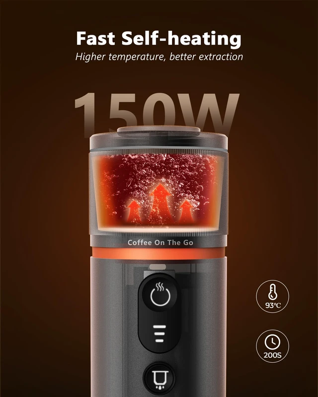 Alt view image 2 of 7 - CONQUECO Self-Heating Portable Espresso Machine: Travel Coffee Maker with 13500mAh Battery - 12v Small Electric Fast Heating - Set for Ground Coffee & NS Capsule for RV, Car, Hiking, Office, Camping