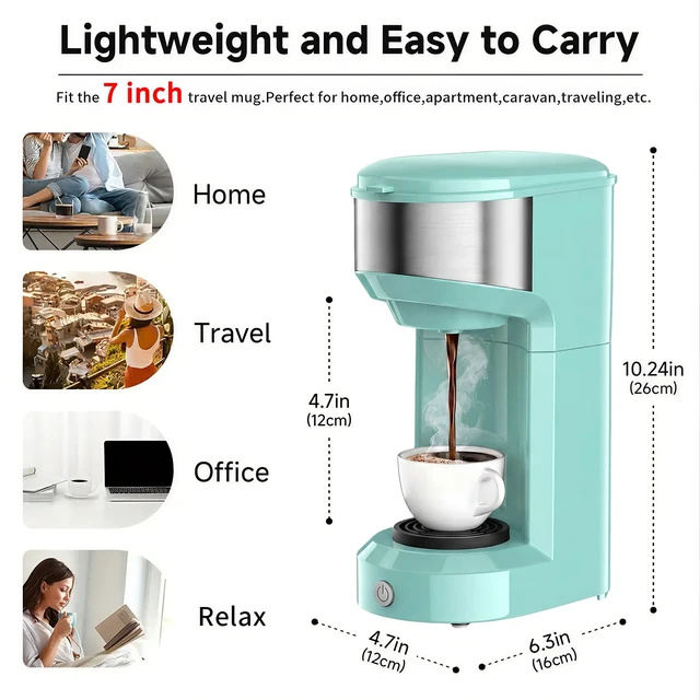 Alt view image 2 of 6 - KOZZEWARM Coffee Maker, 2 in 1 Single Serve Brewer for K Pod & Ground Coffee, 90s Rapid Brew 6 to 14oz Capacities with Auto Shut Off, Small Compact Design for Home Office Travel Camping-Green