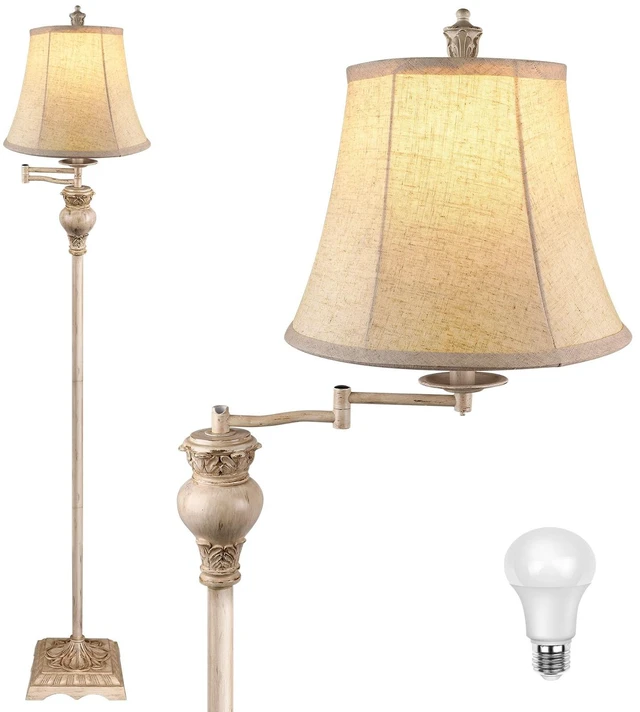 Main image of PARTPHONER Vintage Floor Lamps for Living Room,Traditional 350° Adjustable Swing Arm Farmhouse Floor Lamp for Bedroom, Rustic Standing Lamp Pole Lamps for Reading, Home Décor and Office, White