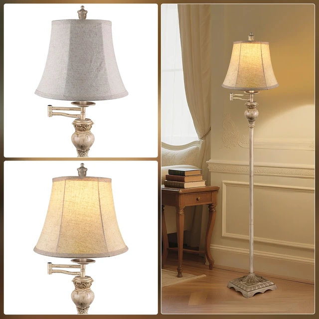 Alt view image 3 of 7 - PARTPHONER Vintage Floor Lamps for Living Room,Traditional 350° Adjustable Swing Arm Farmhouse Floor Lamp for Bedroom, Rustic Standing Lamp Pole Lamps for Reading, Home Décor and Office, White