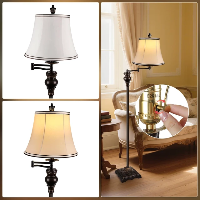 Alt view image 3 of 7 - PARTPHONER Vintage Floor Lamps for Living Room,Traditional 350° Adjustable Swing Arm Farmhouse Floor Lamp for Bedroom, Rustic Standing Lamp Pole Lamps for Reading, Home Décor and Office, Brown