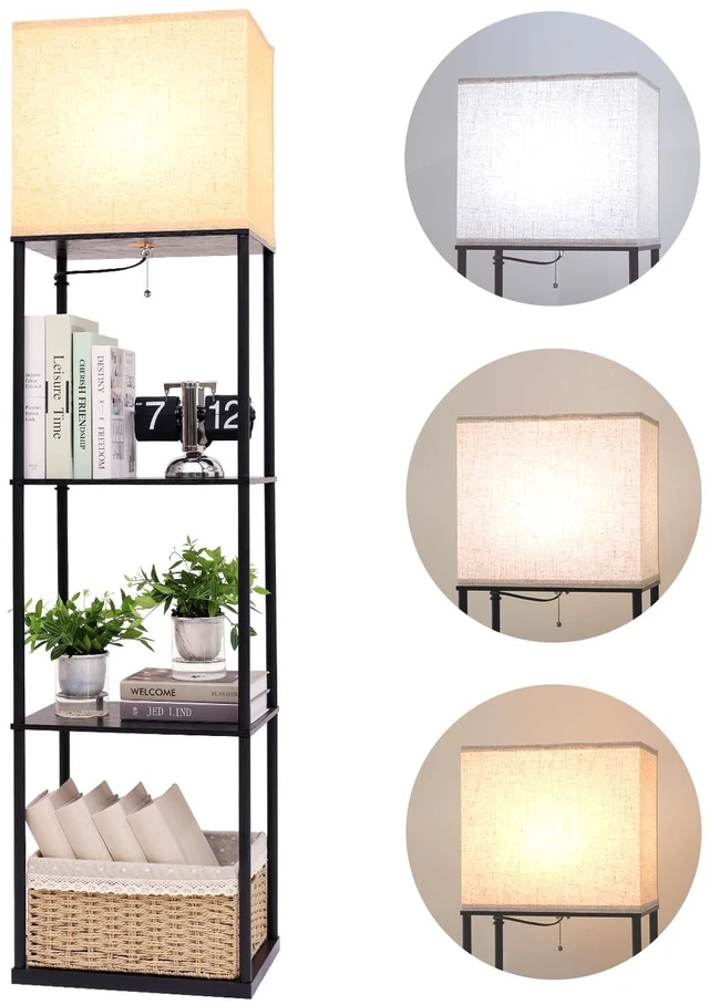 Main image of Gupuzm Floor Lamp with Shelves, Large Size Rectangle Standing Lamp with 3 Color Temperature Bulb, Corner Display Bookshelf Lamp for Living Room, Bedroom and Office (Black-9)