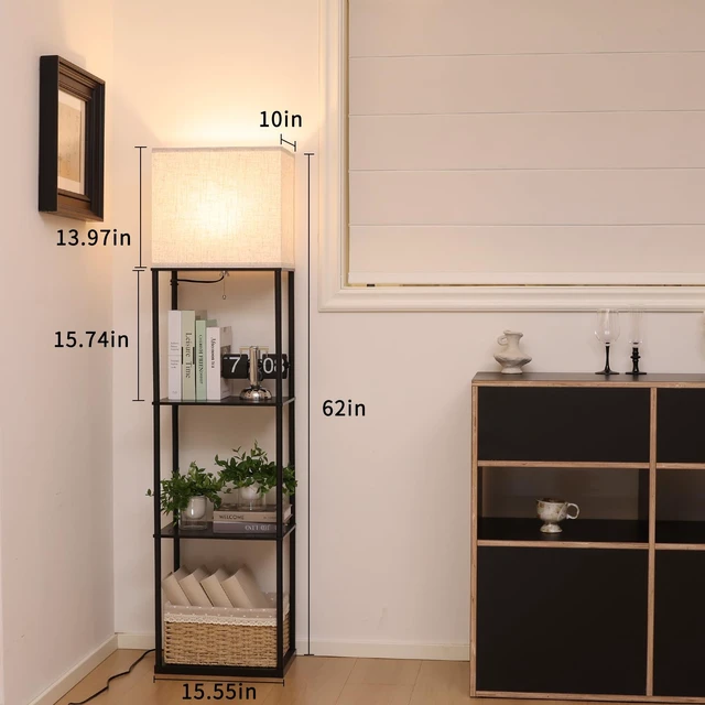 Alt view image 3 of 6 - Gupuzm Floor Lamp with Shelves, Large Size Rectangle Standing Lamp with 3 Color Temperature Bulb, Corner Display Bookshelf Lamp for Living Room, Bedroom and Office (Black-9)