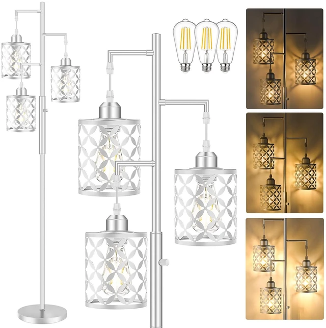 Main image of GHOOCEMLUX 68" Modern Tree Floor Lamp, Dimmable Minimalist Tall Standing Lamp with Metal Cages & Rotary Dimmer Knob, Corner Decor Lighting for Living Room Bedroom Cafe, 3 x 800LM Bulbs Included-Silver
