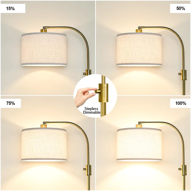 Alt view image 3 of 6 - Nintiue Upgraded Modern Arc Dimmable Tall Standing Floor Lamp with Linen Shade, 1200 Lumens LED Bulb Included, for Living & Reading Room, Bedroom, Office & Nursery, Brass