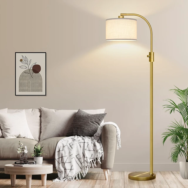 Alt view image 6 of 6 - Nintiue Upgraded Modern Arc Dimmable Tall Standing Floor Lamp with Linen Shade, 1200 Lumens LED Bulb Included, for Living & Reading Room, Bedroom, Office & Nursery, Brass