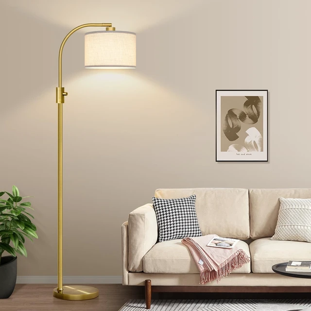 Alt view image 5 of 6 - Nintiue Upgraded Modern Arc Dimmable Tall Standing Floor Lamp with Linen Shade, 1200 Lumens LED Bulb Included, for Living & Reading Room, Bedroom, Office & Nursery, Brass