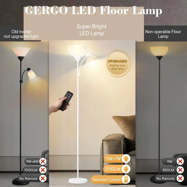 Alt view image 4 of 6 - GERGO Torchiere Floor Lamp with Remote Control and Adjustable Reading Light | 2 LED Bulbs Included, 2100LM Brightness, Stepless Dimming & 3000K-6000K Adjustable CCT for Living Room, Bedroom, Office