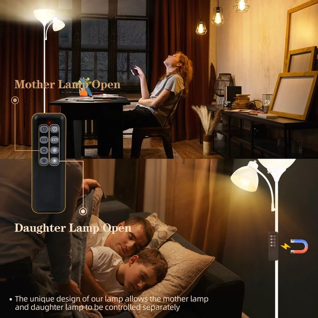 Alt view image 5 of 6 - GERGO Torchiere Floor Lamp with Remote Control and Adjustable Reading Light | 2 LED Bulbs Included, 2100LM Brightness, Stepless Dimming & 3000K-6000K Adjustable CCT for Living Room, Bedroom, Office