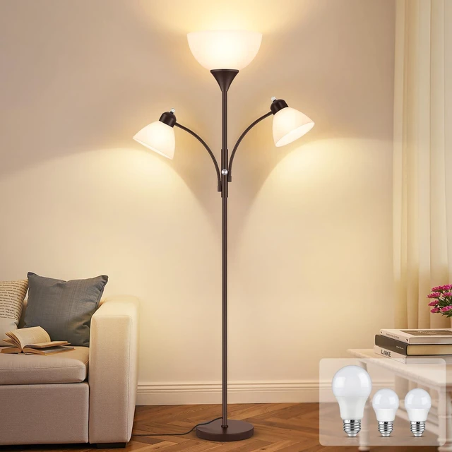 Main image of Coucrek Torchiere Floor Lamps for Living Room, 72" Dimmable Reading Lamp | 3 Bulbs Included, Flexible Arm Reading Lights for Bedroom, Tall Standing Room Lamp