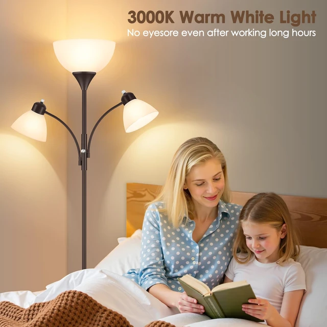 Alt view image 3 of 7 - Coucrek Torchiere Floor Lamps for Living Room, 72" Dimmable Reading Lamp | 3 Bulbs Included, Flexible Arm Reading Lights for Bedroom, Tall Standing Room Lamp