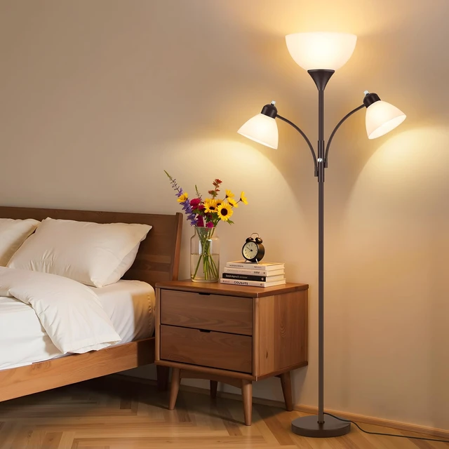 Alt view image 6 of 7 - Coucrek Torchiere Floor Lamps for Living Room, 72" Dimmable Reading Lamp | 3 Bulbs Included, Flexible Arm Reading Lights for Bedroom, Tall Standing Room Lamp