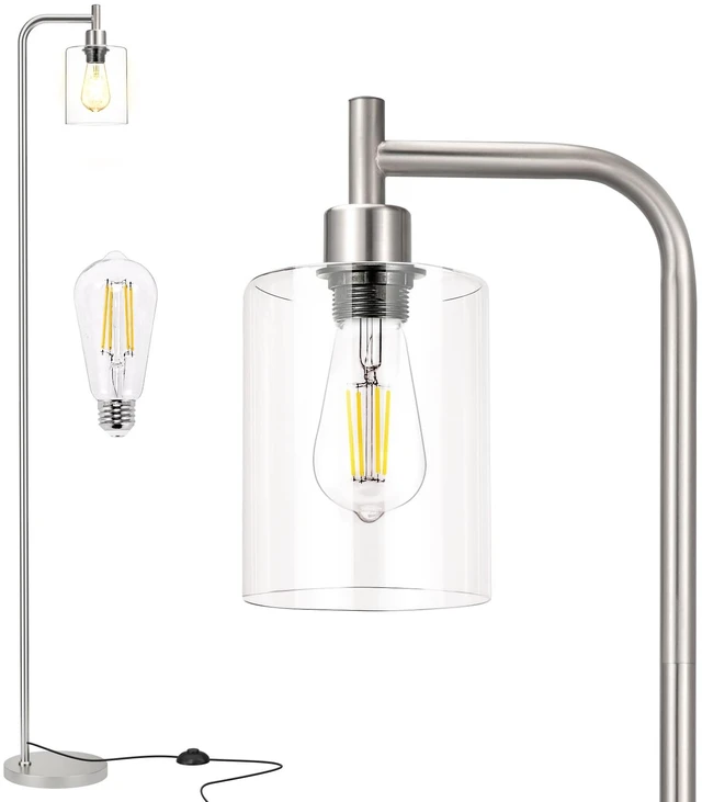 Main image of Ziisee Floor Lamps for Living Room - Industrial Standing Lamp with Glass Shade, Modern Floor Lamp with LED Bulbs, Tall Lamp for Bedroom Office - Brushed Nickel