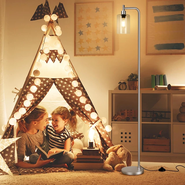 Alt view image 4 of 7 - Ziisee Floor Lamps for Living Room - Industrial Standing Lamp with Glass Shade, Modern Floor Lamp with LED Bulbs, Tall Lamp for Bedroom Office - Brushed Nickel