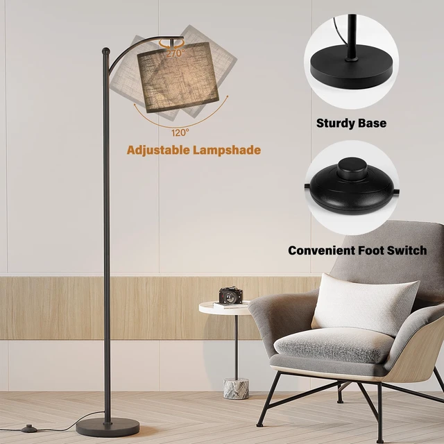 Alt view image 4 of 7 - SUNMORY Arc Floor Lamp, Modern Floor Lamp with 3 Color Temperatures Bulb | 12W Metal Standing Lamps with Adjustable Hanging Lampshade, Tall Floor Lamps for Living Room, Bedroom, Office