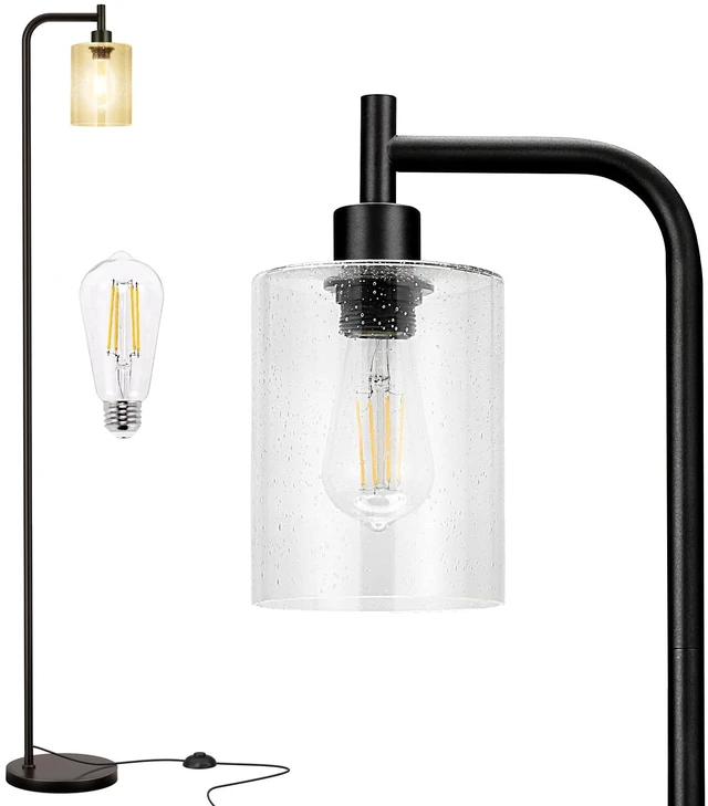 Main image of Ziisee Floor Lamps for Living Room - Standing Lamp with Seeded Glass Shade, Modern Floor Lamp with LED Bulbs, Industrial Floor Lamp for Bedroom, Black Tall Lamp for Office(Light Bulb Included)