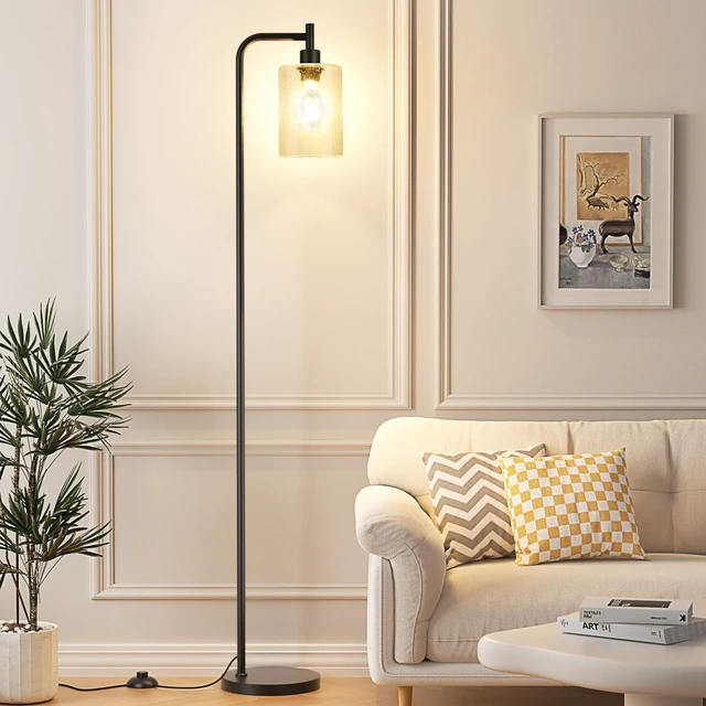 Alt view image 2 of 7 - Ziisee Floor Lamps for Living Room - Standing Lamp with Seeded Glass Shade, Modern Floor Lamp with LED Bulbs, Industrial Floor Lamp for Bedroom, Black Tall Lamp for Office(Light Bulb Included)