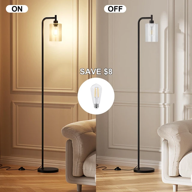 Alt view image 3 of 7 - Ziisee Floor Lamps for Living Room - Standing Lamp with Seeded Glass Shade, Modern Floor Lamp with LED Bulbs, Industrial Floor Lamp for Bedroom, Black Tall Lamp for Office(Light Bulb Included)