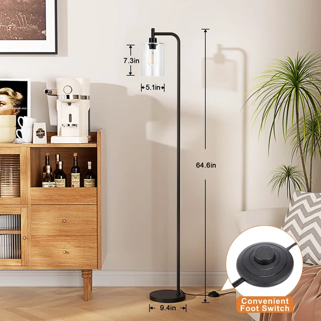 Alt view image 6 of 7 - Ziisee Floor Lamps for Living Room - Standing Lamp with Seeded Glass Shade, Modern Floor Lamp with LED Bulbs, Industrial Floor Lamp for Bedroom, Black Tall Lamp for Office(Light Bulb Included)