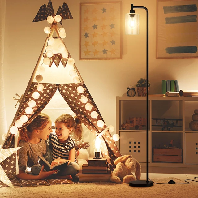 Alt view image 4 of 7 - Ziisee Floor Lamps for Living Room - Standing Lamp with Seeded Glass Shade, Modern Floor Lamp with LED Bulbs, Industrial Floor Lamp for Bedroom, Black Tall Lamp for Office(Light Bulb Included)