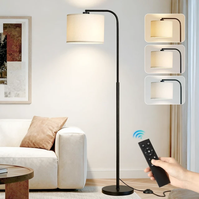 Main image of Arc Floor Lamp with Remote and Dimmable Black Floor lamps for Living Room | Modern Tall Standing Lamp for Bedroom Corner and Office wiht Adjustable Hanging Drum Shade Over Couch Arched Reading Light
