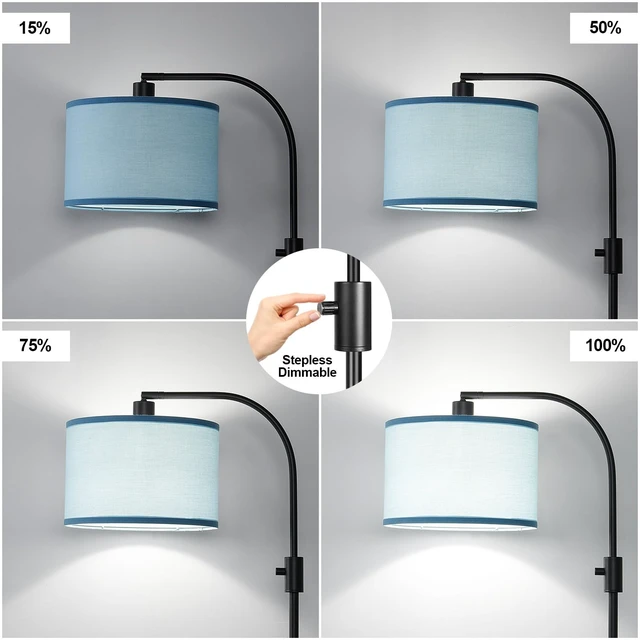 Alt view image 3 of 7 - Nintiue Dimmable Black Floor Lamp, 1200 Lumens LED Edison Bulb Included, Arc Gold Floor Lamps for Living Room Modern Standing Lamp with Sky Blue Shade