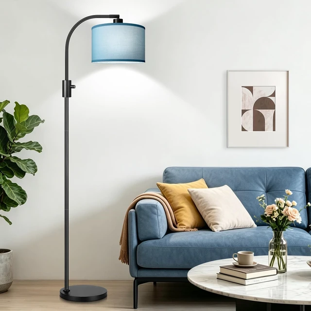 Alt view image 5 of 7 - Nintiue Dimmable Black Floor Lamp, 1200 Lumens LED Edison Bulb Included, Arc Gold Floor Lamps for Living Room Modern Standing Lamp with Sky Blue Shade