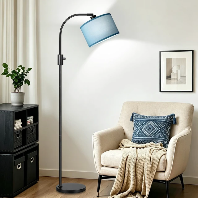Alt view image 7 of 7 - Nintiue Dimmable Black Floor Lamp, 1200 Lumens LED Edison Bulb Included, Arc Gold Floor Lamps for Living Room Modern Standing Lamp with Sky Blue Shade