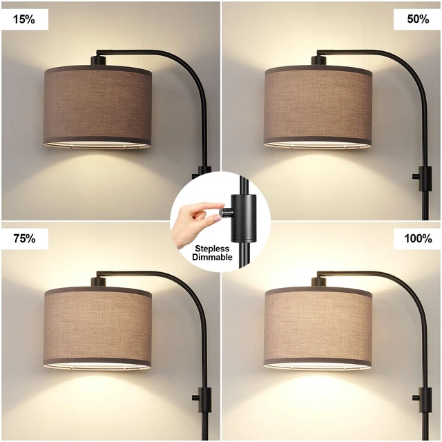 Alt view image 3 of 7 - Nintiue Dimmable Black Floor Lamp, 1200 Lumens LED Edison Bulb Included, Arc Gold Floor Lamps for Living Room Modern Standing Lamp with Khaki Shade